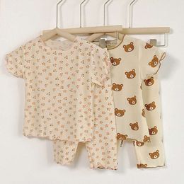 Sommar baby pamas set söt tryck spädbarn koreansk sovande bär pyjamas barn småbarn flickor inomhus kläder kostym nattkläder l2405