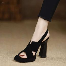 Heels Women High Cross Strap Sandals Summer Black Hook Party Shoes Woman Fashion Buckle Pla 6b3
