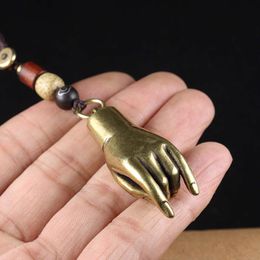 Antique Brass Auspicious Buddha Hand Keychain Pendants Copper Lotus Finger For Good Luck Key Chains Trinket Men Women Lucky Gift