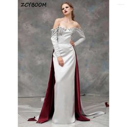 Party Dresses Vintage Boat Neck Appliques Off The Shoulder Evening Dress 2024 Straight Floor Length Burgundy Sweep Train Stain Prom