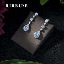 Stud Earrings HIBRIDE Luxury Gorgeous Marquise Cluster Flower Shape Cubic Zirconia Long For Brides Wedding Jewelry E-410