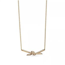 Designer's Brand High Version Half Diamond Knot Necklace Set with Twist Bow Neckchain Precision Rose Gold Collar Chain F4TZ