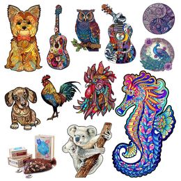 Puzzles Wooden Puzzle Unique Diy Crafts Seahorses Interesting Wooden Puzzle Gift For Adults And Kids 3d Games Gifts Educational Puzzles Y240524