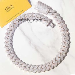 20mm Wide 4rows Fashion Design Custom 925 Sterling Silver VVS Moissanite Diamond Man Cuban Link Chain