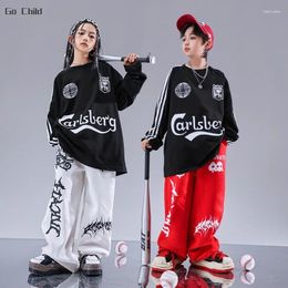 Clothing Sets Children Streetwear Girls Hip Hop Graffiti Sweatshirt Loose Pants Boys Street Dance Clothes Kids Jazz Outfits Cool Costumes