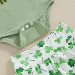 Clothing Sets Born Baby Boy Girl St Patricks Day Outfit Short Sleeve Lucky Clover Print Romper Top Shorts Bloomers Headband