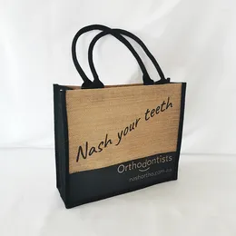 Shopping Bags Wholesales 500pcs/lot Customized Fashion Bag Recycled Jute Fabric With Handles Fashionable Linen For Women