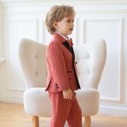 Flower Boys Pinao Violin Photograph Suit Children Red Stripe Luxurious Birthday Dress Baby Kids Wedding Performance Tuxedo Set