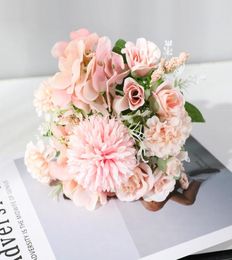 7 Heads Hydrangea Flowers Artificial Bouquet Silk Blooming Fake Peony Bridal Hand Flower Roses Wedding Centrepieces Decor5712034