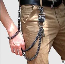 Waist Chain Belts Alloy double-layer long waist chain rock punk Trousers Hipster pants Jean keychain silver clip keychain mens hip-hop jewelry Q240523