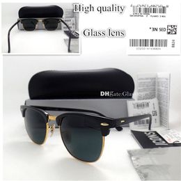 TOP Quality Glass Lens Metal Hinge Men Women Plank Frame Sunglasses UV400 51MM Half Frame Designer Vintage Shade Mercury Mirror Box Cas 2344