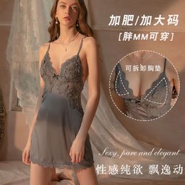 Sexy pajamas fun lingerie oversized lace without detachable straps pajama dresses with gathered chest pads tempting women