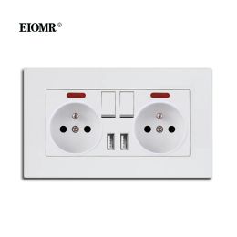 EIOMR EU Electrical Sockets with USB 110~220V 16A Wall Power Socket with Light Switch No Need To Pull The Plug Home Decoration