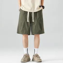 Men's Shorts 2024 Summer Pure Cotton Washed Casual For Loose And Versatile Straight Barrel Tied Up Capris