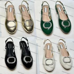 2024 Designer Sandals Womens Slippers Double Crystal ballets Flats Sandal White men Dark Black Patent Light Green Apricot Metallic Gold women shoes shoe Slipper