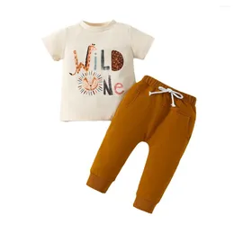 Clothing Sets 6-18M Toddler Baby Boys Summer Set Children's Fashionable Cartoon Print Short Sleeved Top Pants Two Piece Kids'