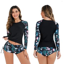 Women's Swimwear Summer Women Two Piece Separate Suit Long Sleeved Flat Angle Shorts Rash Guards Surfing Bikini Snorkelling Windsurfing