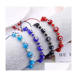 Charm Bracelets Turkish Evil Blue Eye Beads Bracelet Braided Rope Chain Colorf Crystal For Women Drop Delivery Jewellery Otv7A