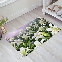 Carpets Plant White Magnolia Flower Art Bedroom Floor Mat Home Entrance Doormat Kitchen Bathroom Door Decoration Carpet Anti-Slip Rug
