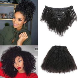 120g/set Clip-in Hair Extensions Afro Kinky Curly Peruvian Human Hair Curly Natural Colour 120g/lot Hair Products Nfaqw