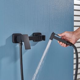 Matte Black Bidet Shower Faucets Brass Hygienic Shower Spray Airbrush Tap Hot and Cold Water Mixer Toilet Spray Bidet Shower