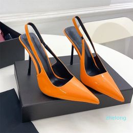 Patent leather Slingback Pointed toe Sandals Stiletto heel pumps Leather sole Dress Shoes11cm Women's luxury designer Party wedding Evening shoes 35-42