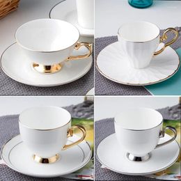 Mugs Ceramic European Style Coffee Cup And Plate Set Exquisite Tableware For Office Living Room Kitchen Afternoon Tea