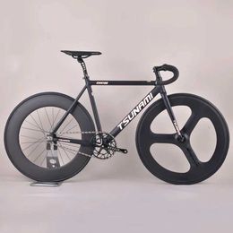 Bikes Tsunami SNM100 Aluminium bicycle 49/52/55/58cm fixed bicycle 700C racing single speed fixed bicycle with carbon wheels Q240523