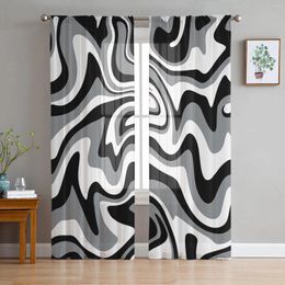 Curtain Black Fluid Art Abstract Texture Sheer Curtains For Living Room Decoration Window Kitchen Tulle Voile Organza