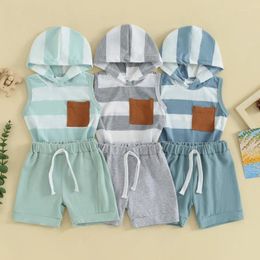 Clothing Sets Born Baby Boy 2 Piece Shorts Summer Clothes Outfits Striped Sleeveless Hooded Tank Tops And Elastic Waist Set