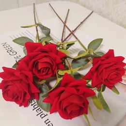 Decorative Flowers Artificial Single Rose Flower Simulation Velvet Roses With Stem Bouquet Wedding Party Home Decoration Valentine's Day