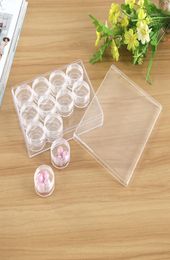 12 Plastic Round Empty Bottle Box Nail Art Gems Rhinestone Powder Storage Case Small Clear Jars9134119