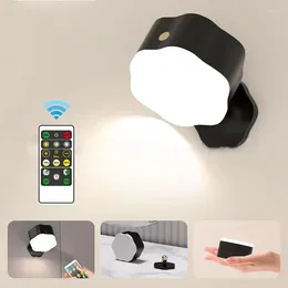 Night Lights LED Light Magnetic Mirror 360°Rotatable Touch Wall Home Bedroom Bedside Lamp With Remote Control Three Colour