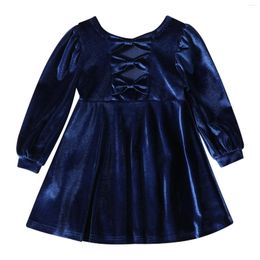 Girl Dresses Toddler Girls Year Birthday Party Dress Kids Round Neck Long Sleeve Hollow Back With Bows A-line Velvet Princess