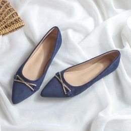 Pointed Flat Sole Nude Shoes 2022 Summer New Shallow Mouth Small Size 31 32 33 34 Scoop Shoes Flat Heels Sandals Women Dark Blue