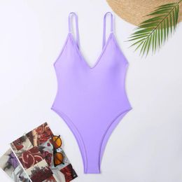 Women's Swimwear 2024 Sexy One Piece Swimsuit Solid Backless Women Padded Monokini High Cut Brazilian Bathing Suit V Neck Beach Wear