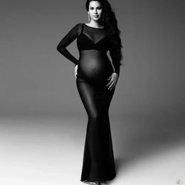 Tulle Bodysuit Pregnancy Dress Mesh Fabric Long Sleeve Stretch Women Maternity Outfit Slim Fit Style Skirt For Po Shoot 240522