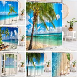 Shower Curtains Ocean Seaside Beach Scenery Curtain Waves Summer Tropical Palm Trees Natural Bathtub Partition Decor Accessories