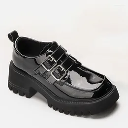 Casual Shoes Spring Autumn Fashion Loafers Woman Thick Soled Square Head Double Belt Buckle Female Chunky Heel Low Top