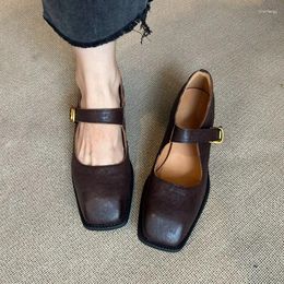 Casual Shoes Women Flats French Style Spring Autumn Vintage Simple Buckle Woman Horsehide On Heel 3.5CM One Strap Mary Jane