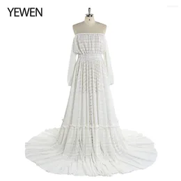 Party Dresses Bohemian White Lace Formal Dress Women Elegant Off The Shoulder Evening Gown YEWEN