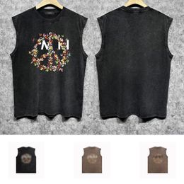 2024 new designer mens tank tops summer trendy brand breathable cotton sleeveless t shirts ZJBAM063 butterfly wreath to make old printed vest sports loose vets S-XXL