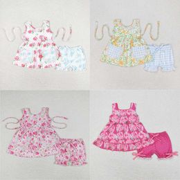 Clothing Sets Wholesale Baby Girl Floral Two Pieces Set Toddler Kids Sleeveless Tops Cotton Ruffle Shorts Children Flower Summer Infant