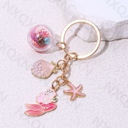 Pretty Summer Ocean Enamel Keychain Shell Starfish Sea Life Key Ring For Women Girl Good Gift Handmade Jewellery Set