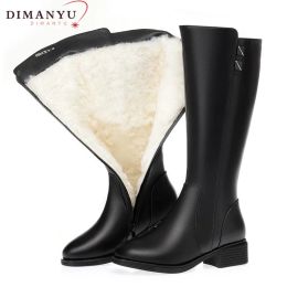 DIMANYU Women Winter Boots Large Size 41 42 Non-slip Women's Snow Boots Natural Wool Warm Genuine Leather Women Roman Boots