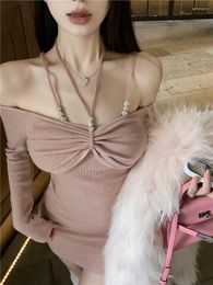 Casual Dresses Women Long Sleeve Mini Halter Dress 2024 Summer Slim Short Sexy Elegant Clothes Korean Fashion Y2K One Piece