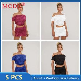 Work Dresses 5sets Bulk Items Wholesale Lots Summer Set Two Piece Dress Women Outfits Sexy Skew Collar Shirts Hip Skirt Street Y2k M13751