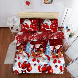 Bedding Sets Polyester Christmas Set Red Santa Claus Duvet Cover Bed Sheets Comforter Pillowcase Festival Bedclothes D35