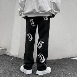 Women's Jeans High Street Men Women Vintage Streetwear Loose Wide Leg Straight Pants Embroidery Zipper Hip Hop Trousers Punk Skateboard