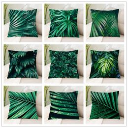 Pillow Nordic Green Leaf Plant Printed Sleeve Bedroom Office Seat Car Decoration Cover Cases
